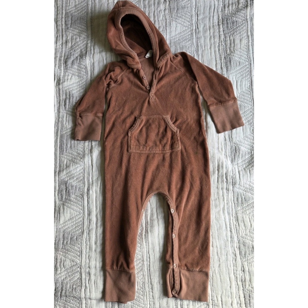 Kate Quinn Organic Cotton Hooded Romper 2T Brown Snap‎ One Piece